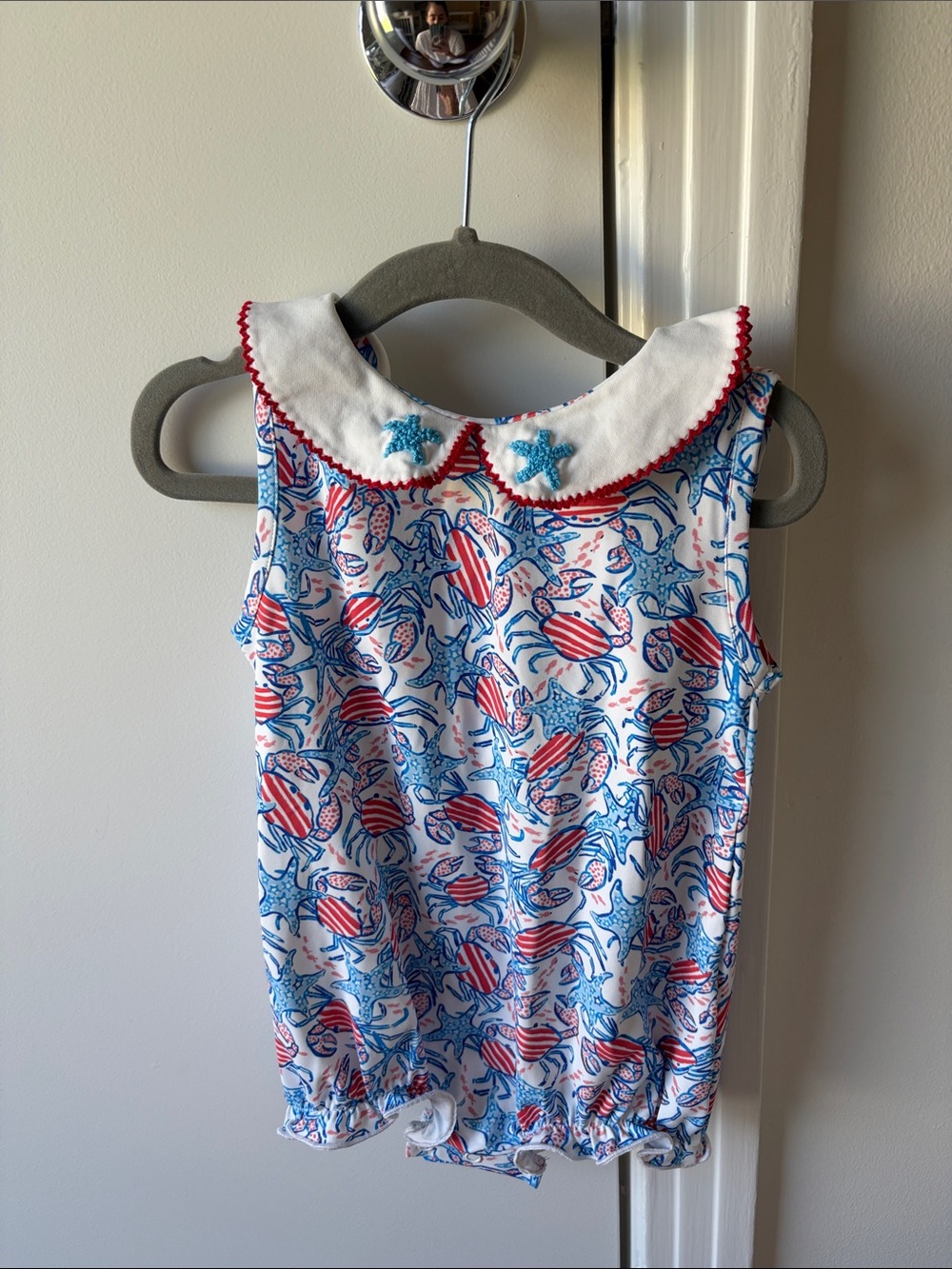 Girls Patriotic Sea Creatures Romper with Peter Pan Collar